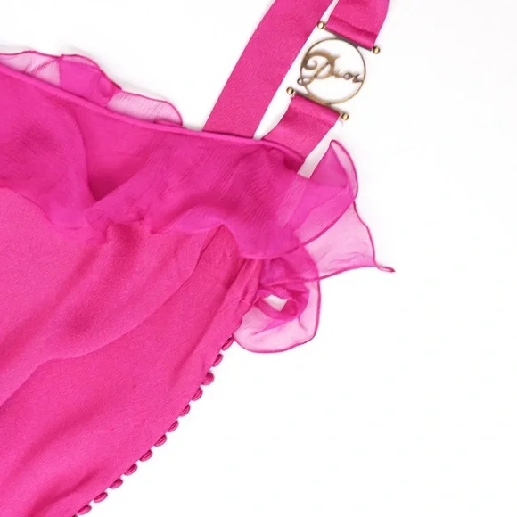 Christian Dior Pink Chiffon Gown With Metal Logo Straps